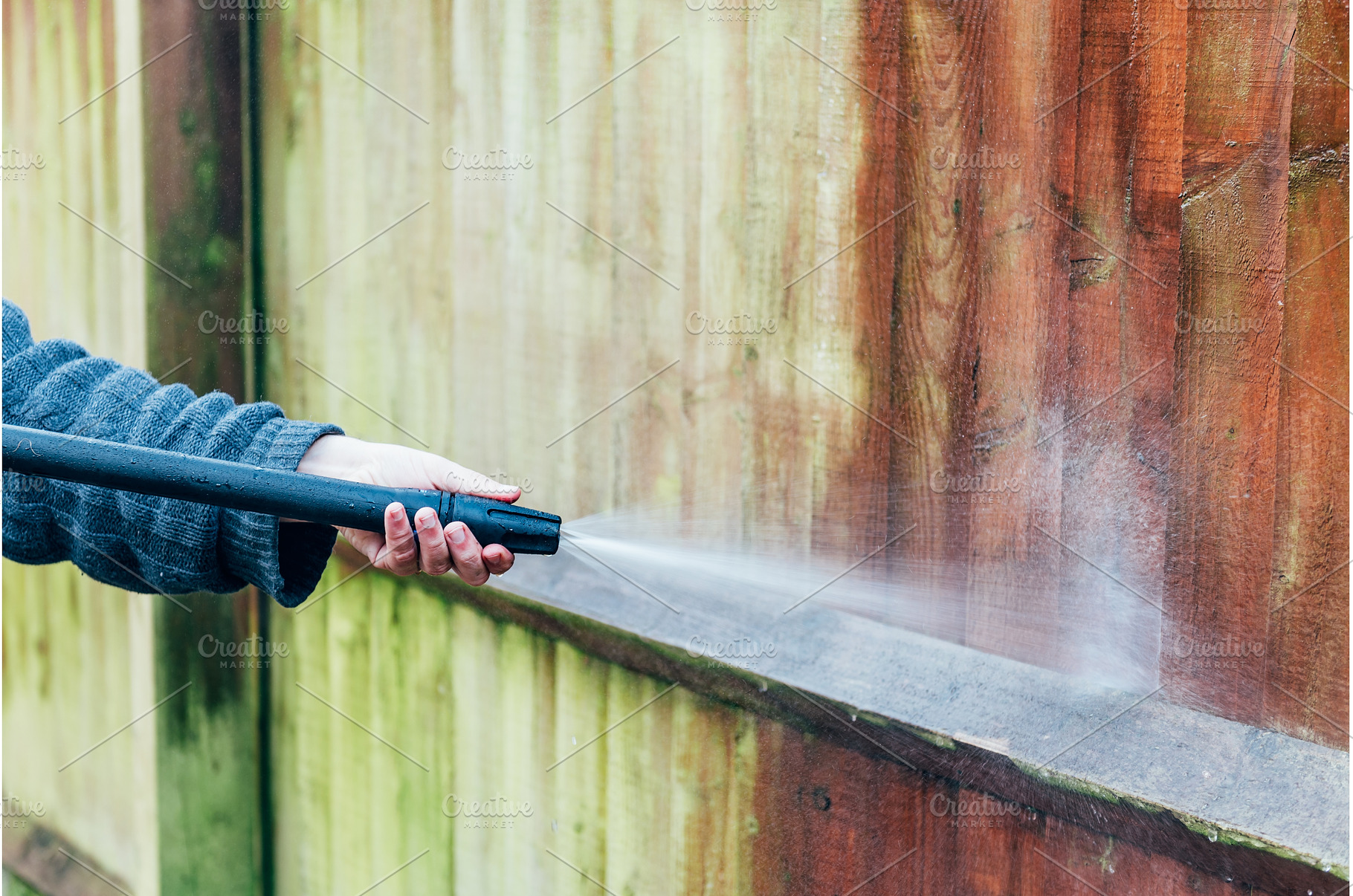 Cleaning of Wood Fence with pressure, a Nature Photo by MAnuta