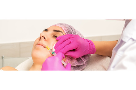 Young caucasian woman getting botox, a Health & Medical Photo by okskukuruza