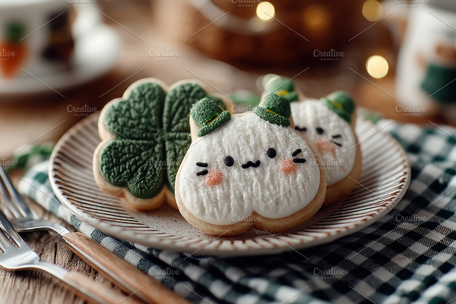 Cute St Patrick Day Sugar Cookies with Shamrock and Cat Face Ici, a Food & Drink Photo by José Manuel Gelpi