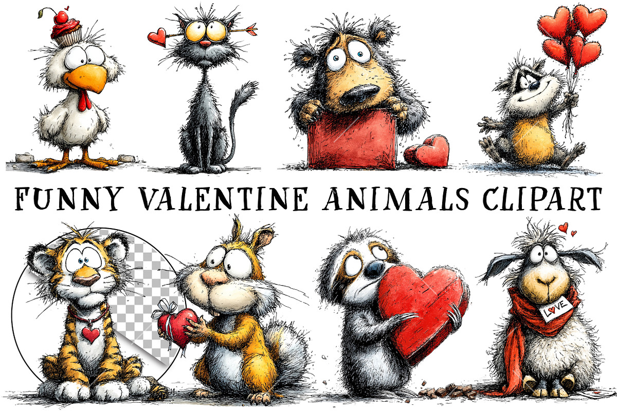 Funny Valentine Animals Clipart, an Illustration by OK Design (Photo 2 of 6)