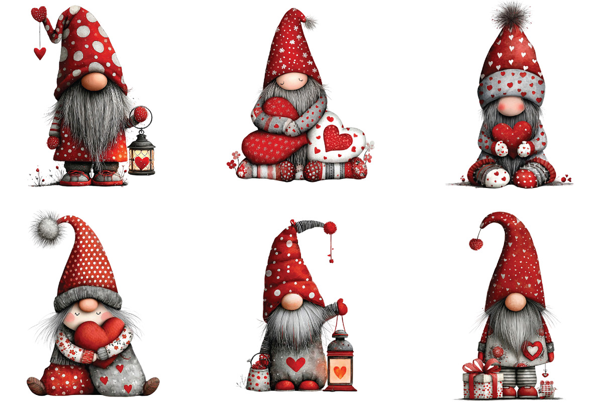 Whimsical Valentines Gnome Clipart, an Illustration by CraftArtStudio (Photo 4 of 6)