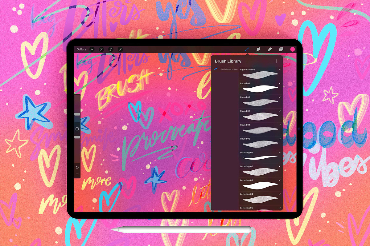 14 procreate riso lettering brushes, a Brush Add-On by laura.design (Photo 4 of 8)