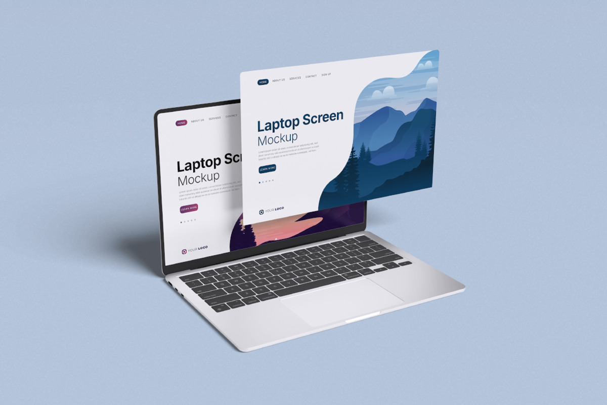 Laptop Screen Mockup, a Device Mockup by HanaSaka_Studio (Photo 2 of 5)