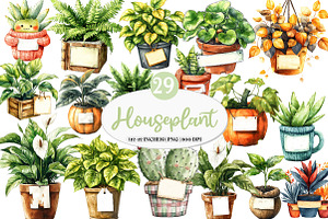 Positive Autumn Houseplant Clipart, an Illustration by Watercolor design