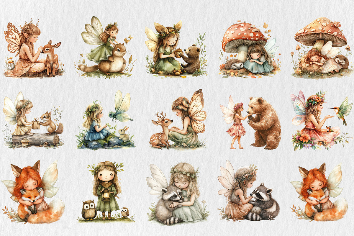 Fairy Girls Forest Animals Clipart, an Illustration by Rose Art (Photo 4 of 5)