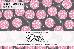 Pink Disco Balls On Black Pattern