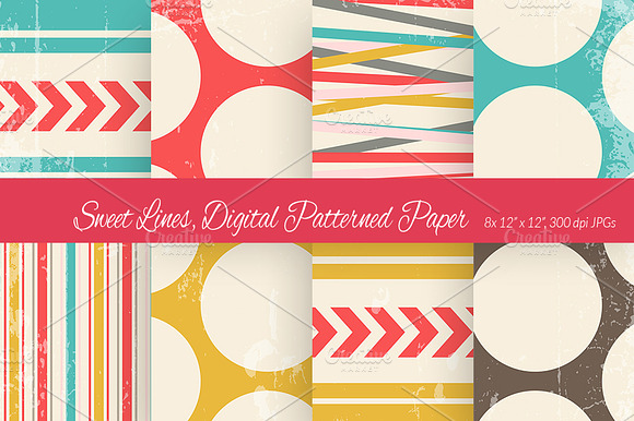Sweet Lines, Digital Paper Scheme 5 preview 3