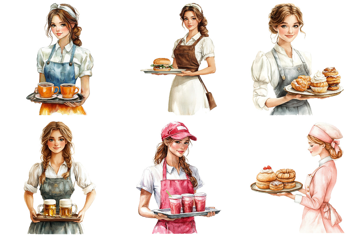 Waitress Watercolor Clipart, an Illustration by Craft Nest (Photo 9 of 9)