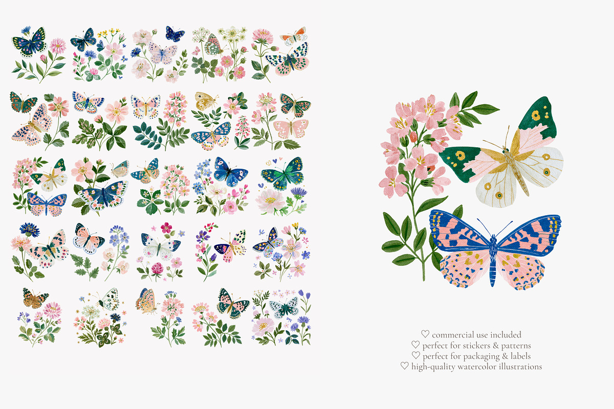 watercolor butterfly wildflower set, a Decorative Illustration by Patishop Art (Photo 5 of 6)