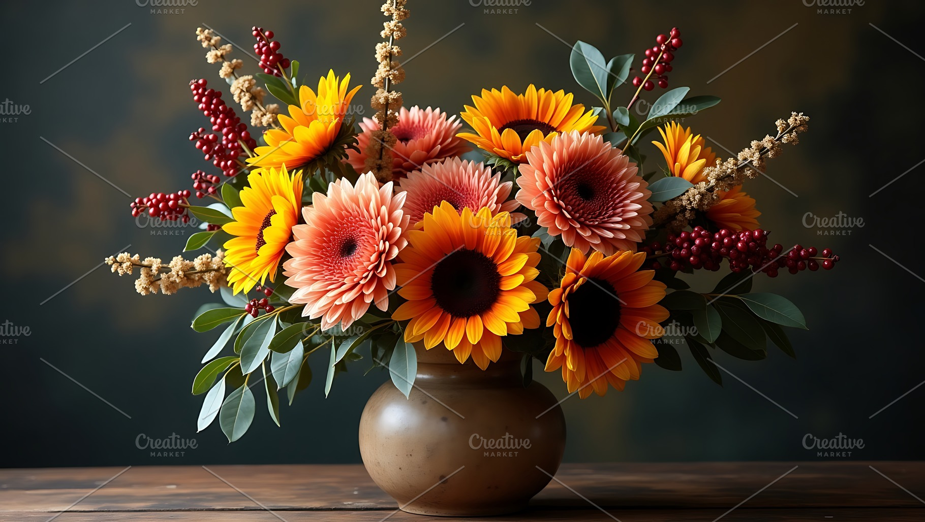 Vibrant autumn flower arrangement in, a Nature Photo by Artonix