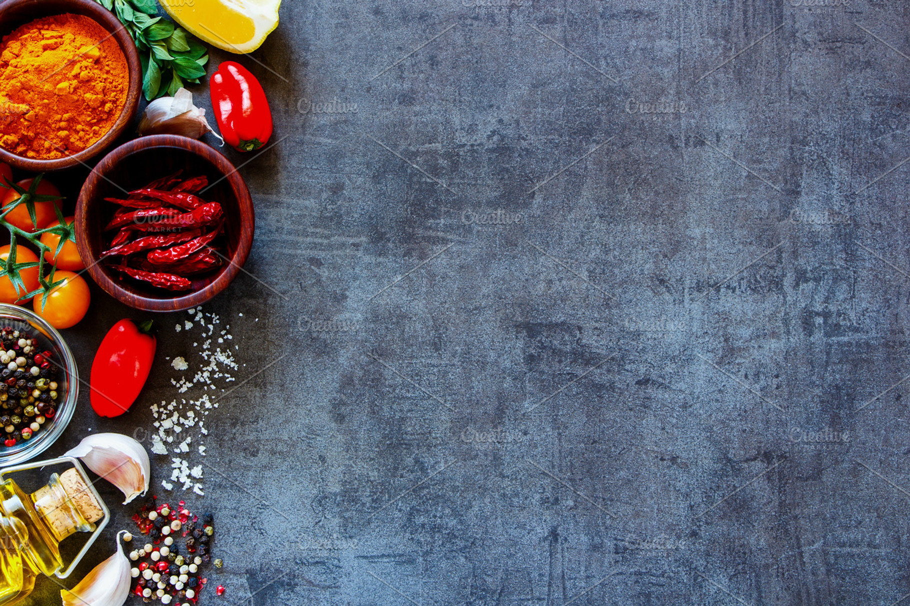 Cooking ingredients background stock photo containing wood and cooking, a Food & Drink Photo by Yuliya Gontar
