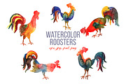 Watercolor roosters, an Illustration by Julycolor (Thumbnail 2 of 7)