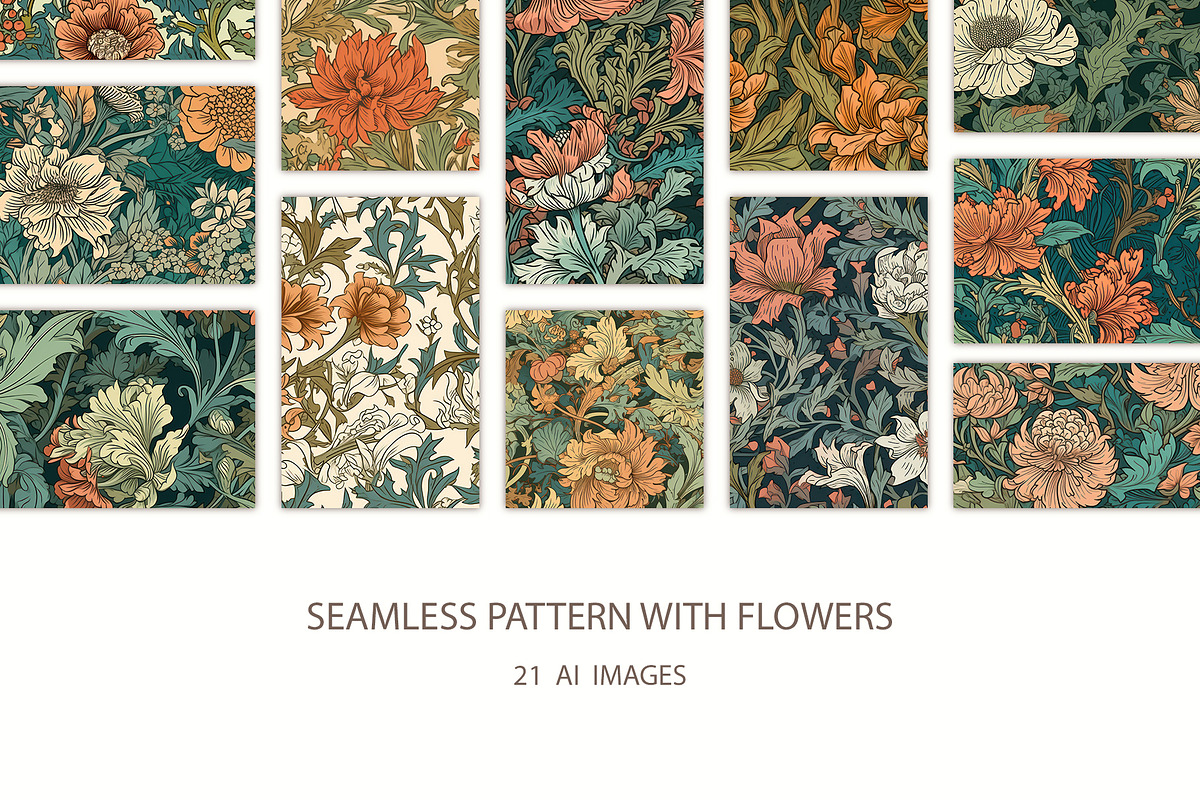 Seamless pattern with flowers, an Illustration by Pundateam (Photo 1 of 5)