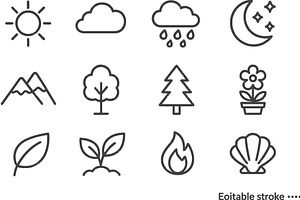 Nature and weather vector line icons, an Object Illustration by ZinetroN