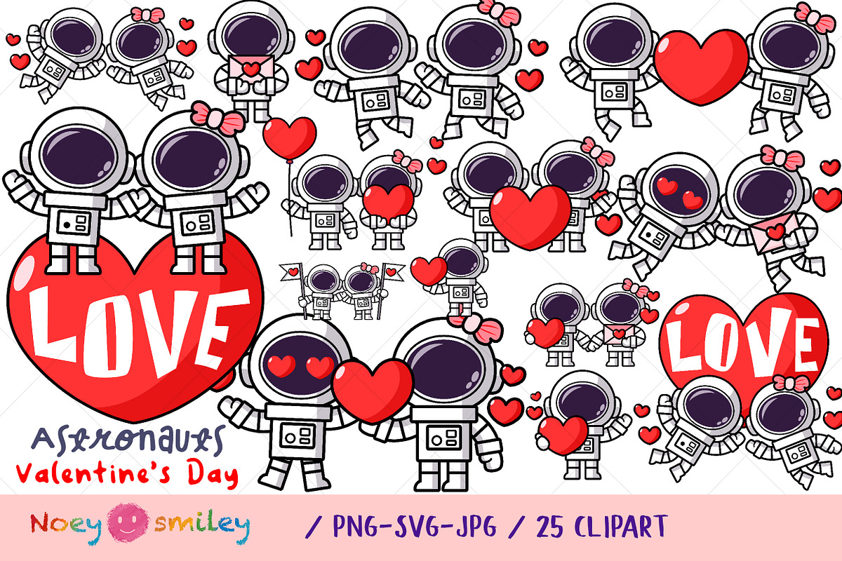 Cute Astronaut couple Valentine day, a Seasonal Illustration by Noey smiley (Photo 1 of 9)