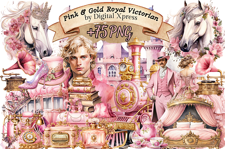 Pink & Gold Royal Victorian Clipart, an Object Illustration by Digital Xpress
