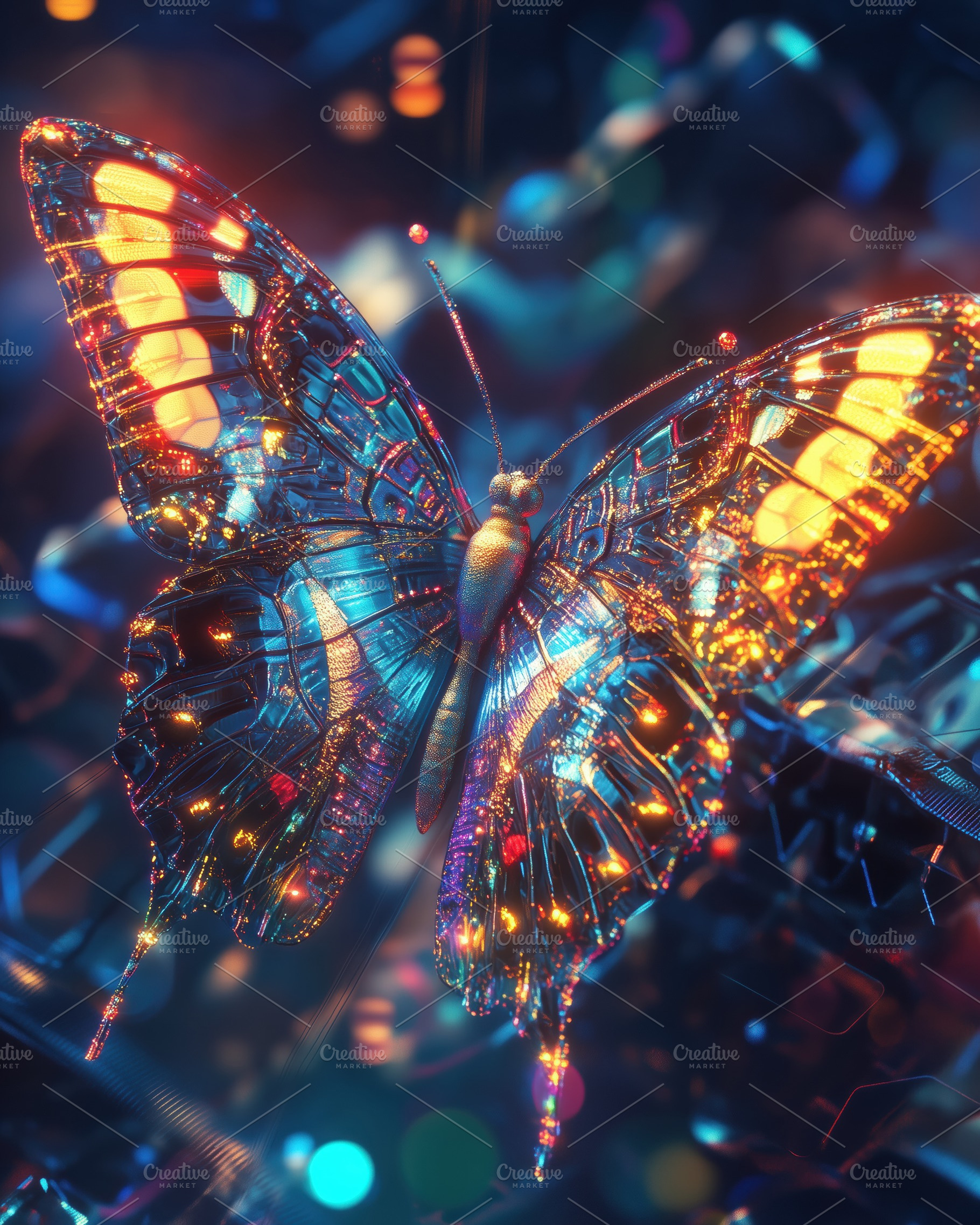 A vibrant, digitally rendered butterfly with glowing patterns and intricate det, an Animal Photo by Textures & Backgrounds