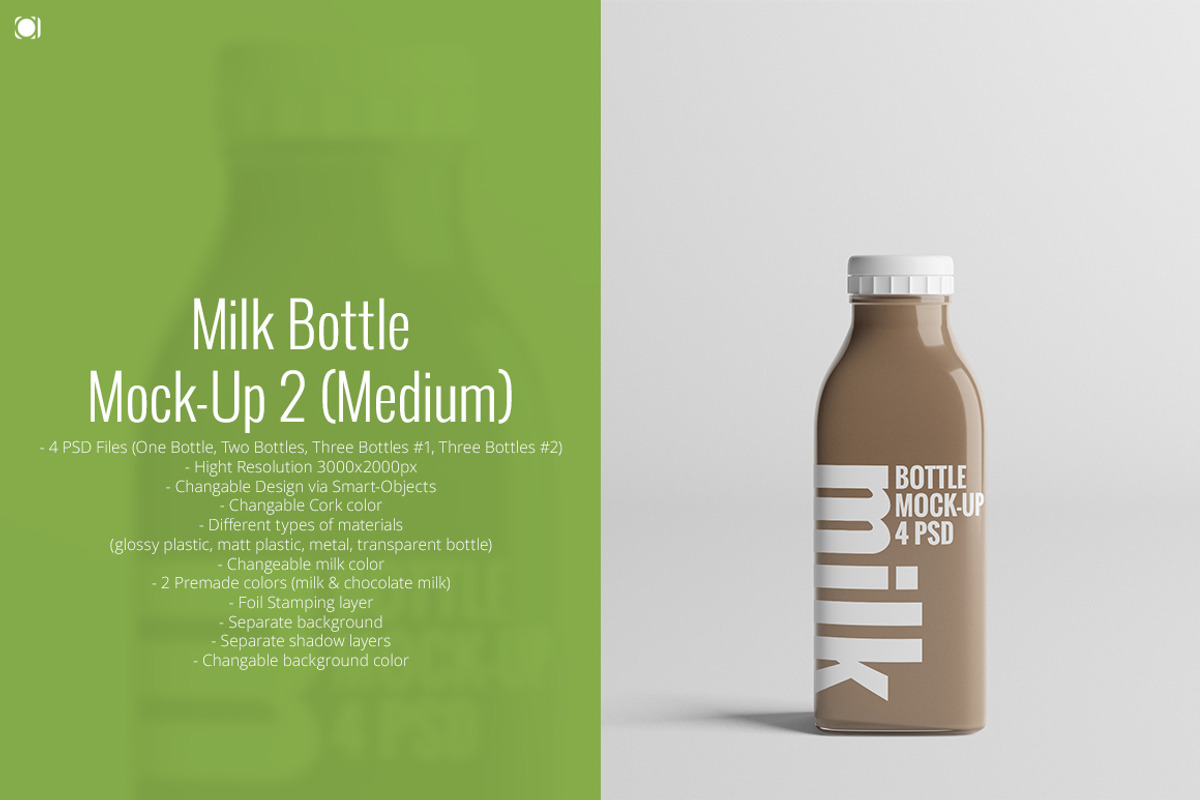 Milk Bottle Mock-Up 2 (Medium), a Packaging Mockup by AY Mock-Ups (Photo 1 of 11)