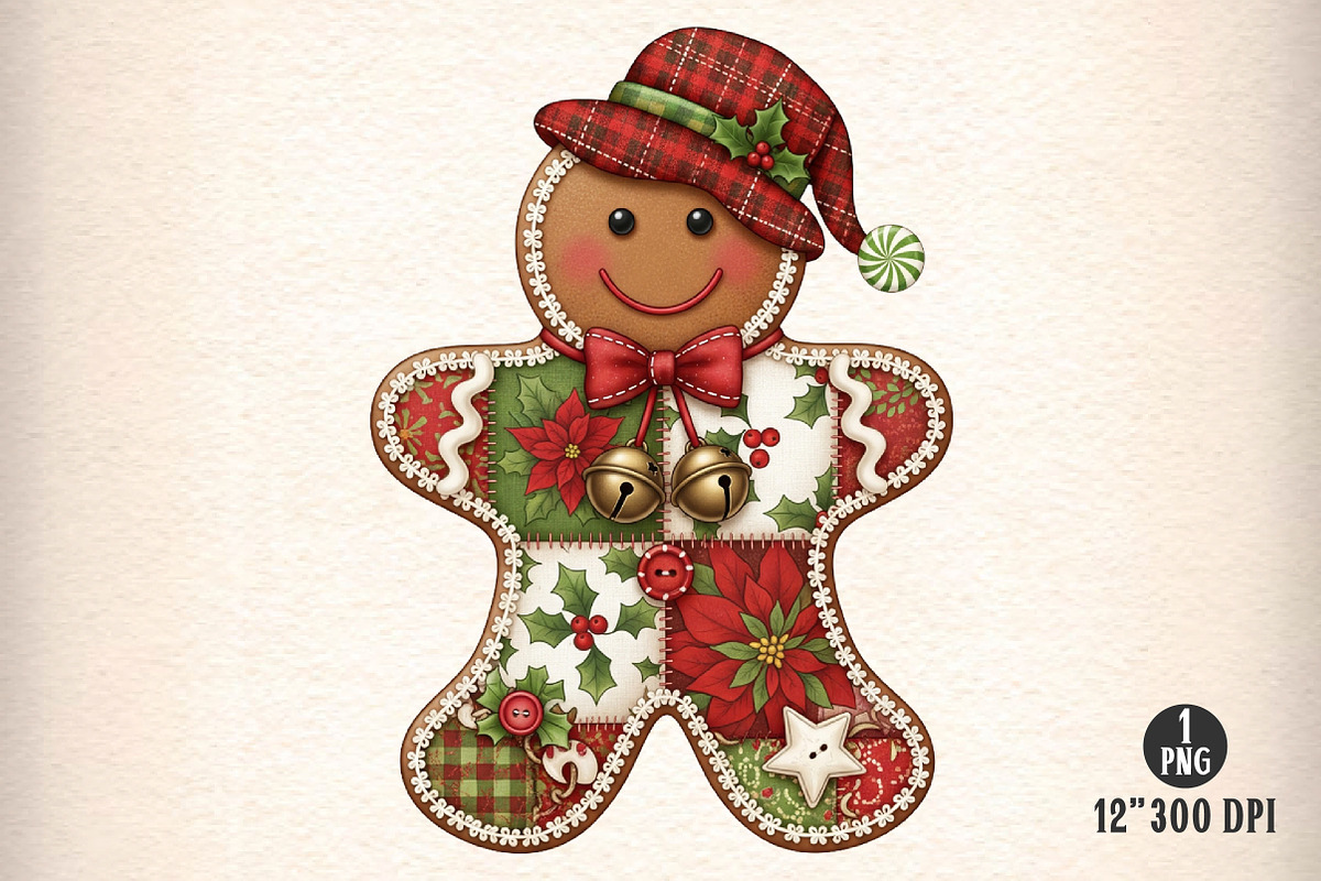 Christmas Patchwork Gingerbread Man, an Illustration by Dream Creation (Photo 1 of 5)