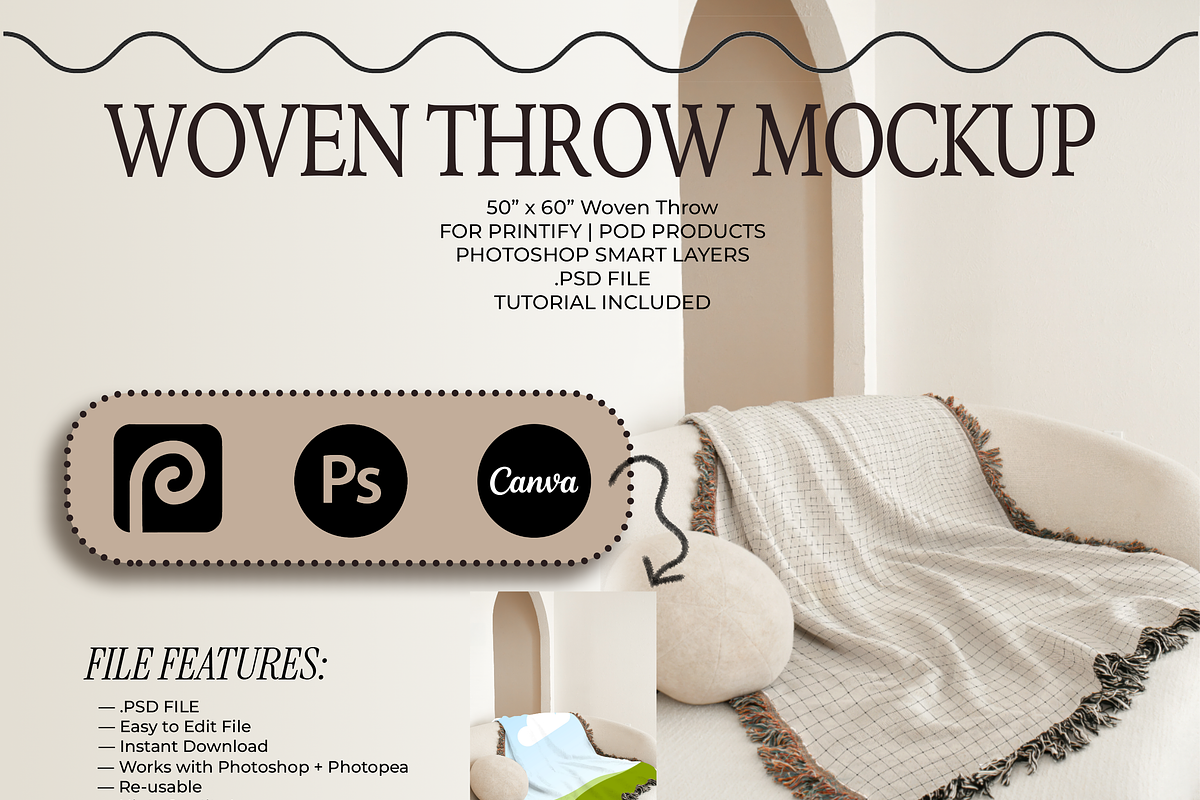Throw Blanket Mockup PSD + PNG, a Household Mockup by VisualGrid (Photo 1 of 5)