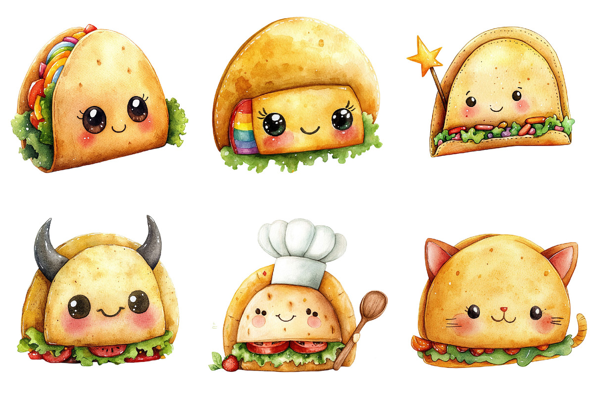 Kawaii Taco Clipart Bundle, an Illustration by Pixels.Craft (Photo 2 of 7)