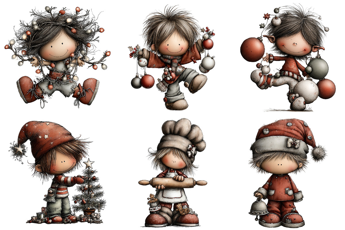 Watercolor Christmas Kids Elf Clipar, an Illustration by Daily.Designs (Photo 2 of 5)