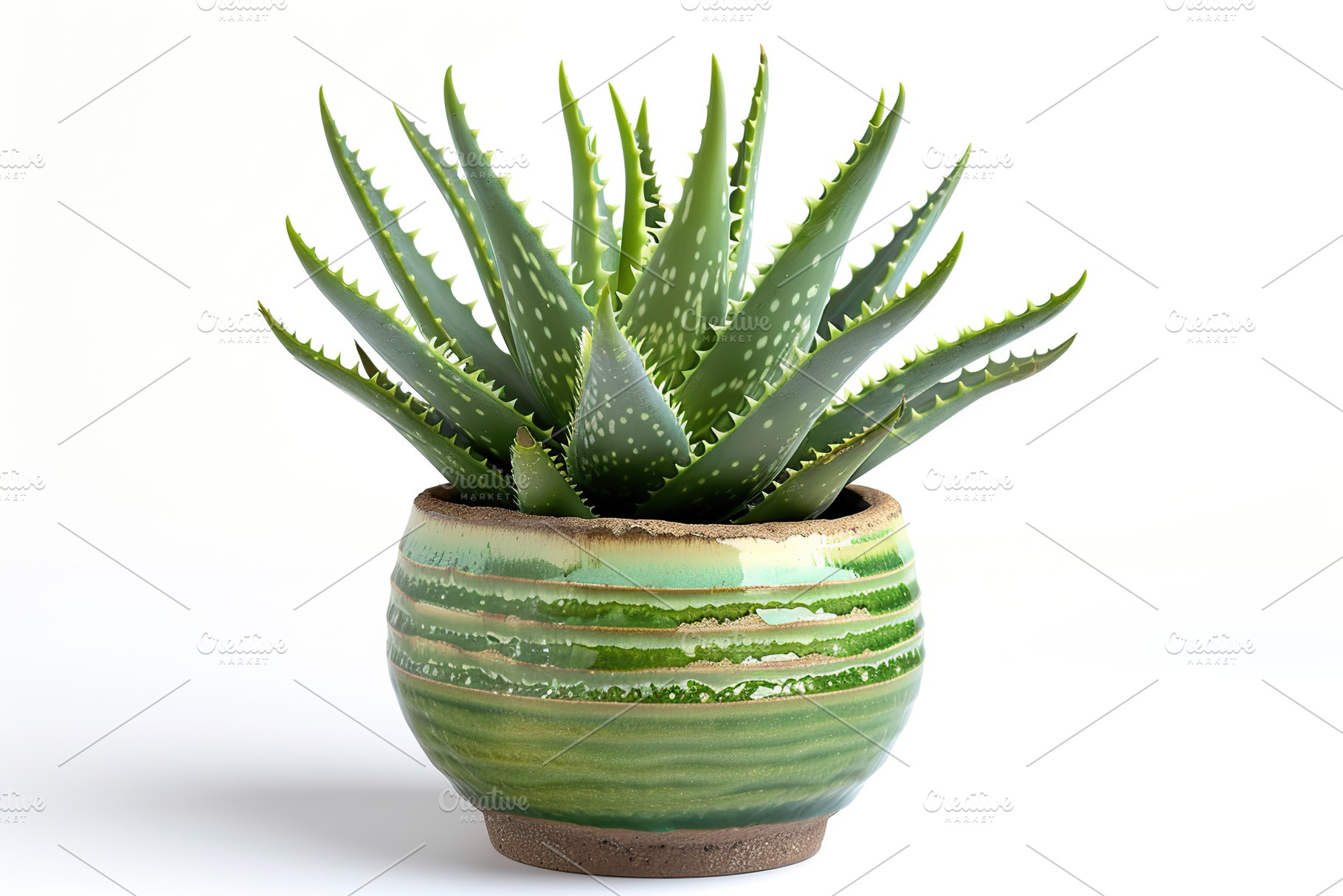 Aloe Vera in flowerpot on white background, a Nature Photo by AlyaAnd