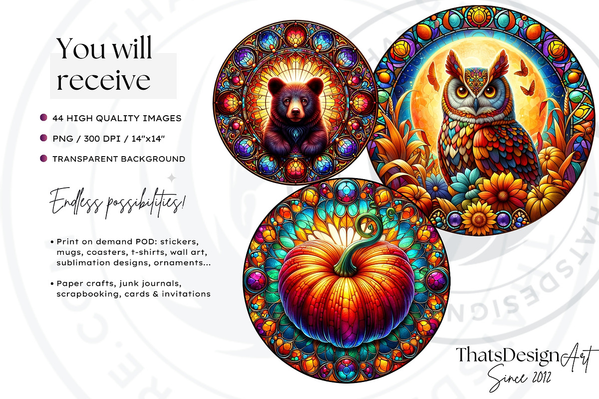Autumn Stained Glass Round clipart, an Illustration by ThatsDesignArt (Photo 2 of 10)
