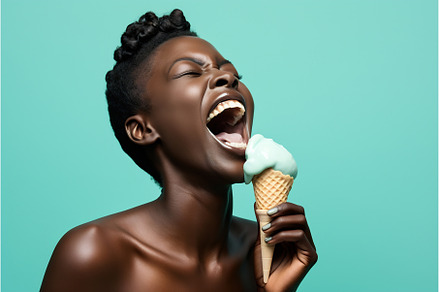 Joyful Woman Enjoying Ice Cream Cone, a Person Photo by Beautiful things