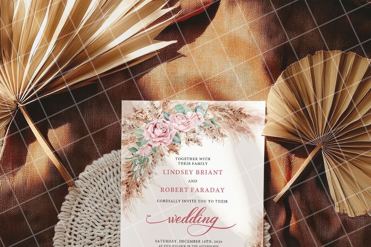 Boho 5x7 Invitation card mockup PSD, an Advertising Mockup by Blush Roses Print (Photo 3 of 9)