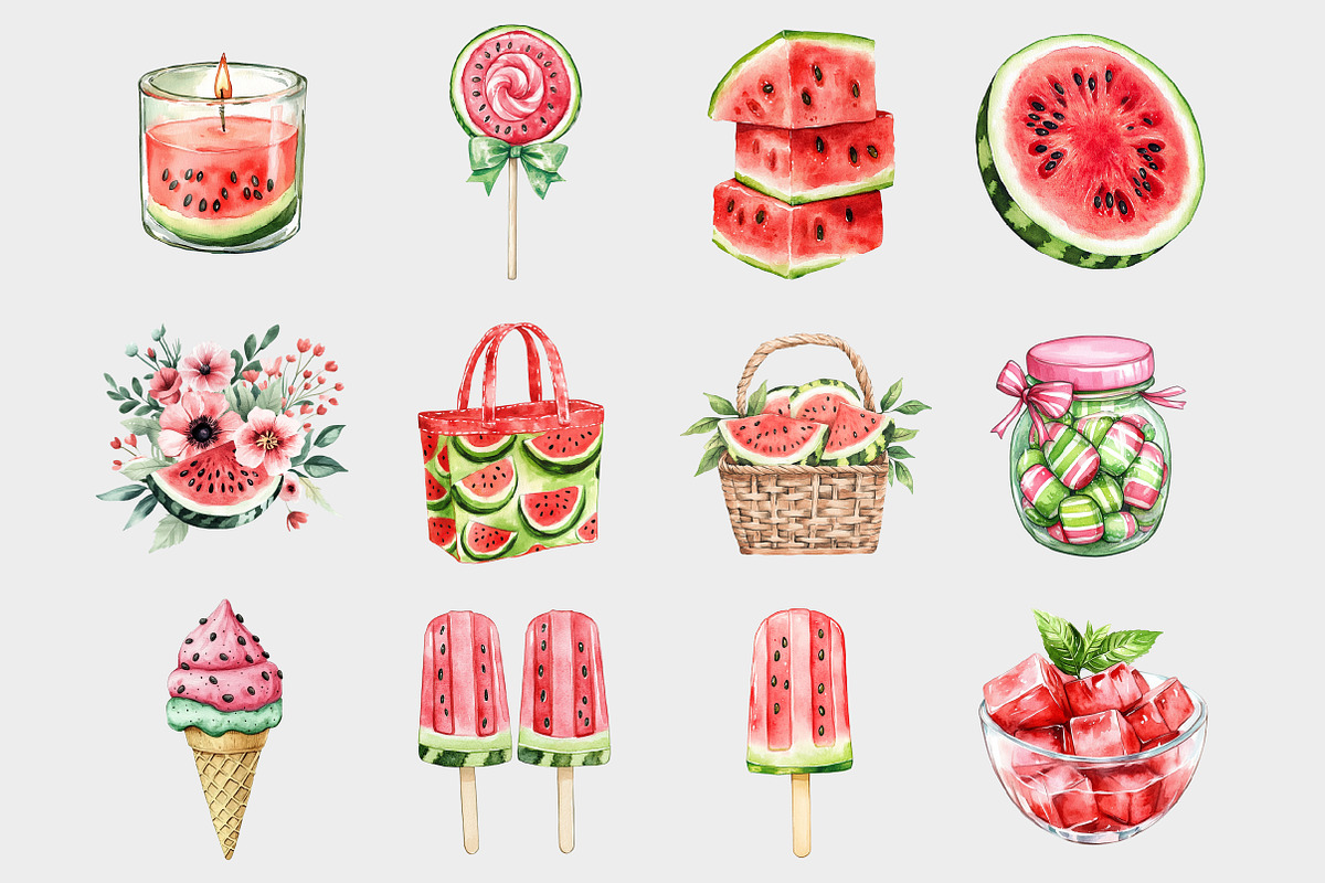 Watercolor Watermelon Clipart, a Seasonal Illustration by Design Market (Photo 2 of 4)