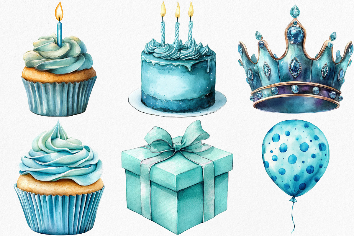 Watercolor Blue Birthday Clipart, an Illustration by Canvas Craft (Photo 3 of 7)