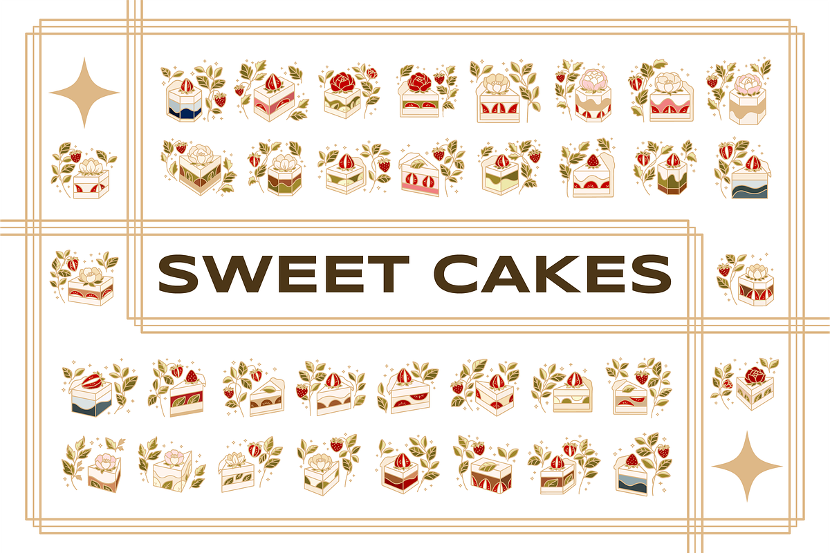 Sweet Cakes - Elements & Patterns, a Food Illustration by Artflorara (Photo 11 of 12)