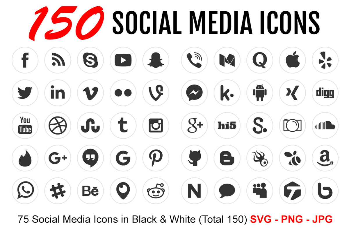 150 Clean Social Media Icons, an Icon by Designs By Alfredo (Photo 2 of 5)