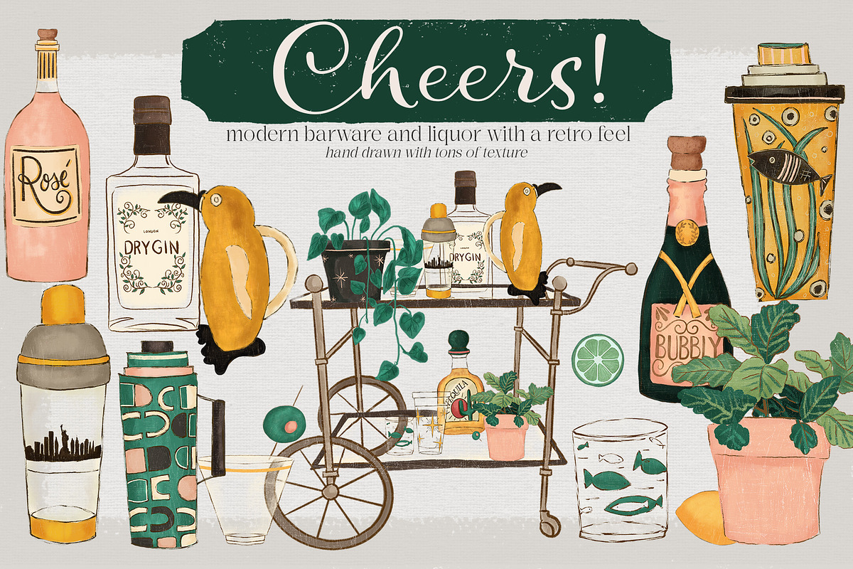 Cocktails Barware Illustrations, an Illustration by Bridgett Stahlman Design (Photo 1 of 5)