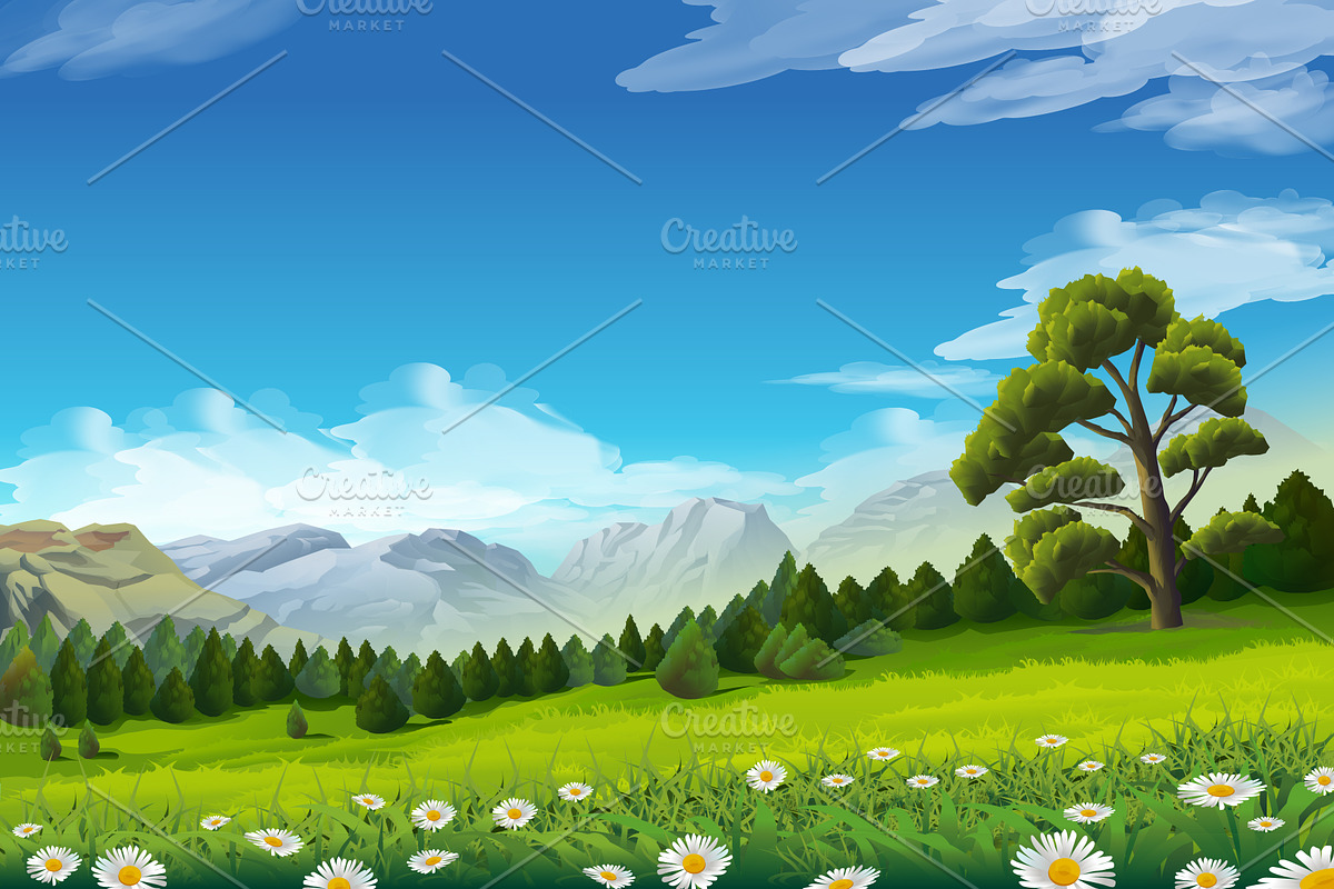Spring landscape, vector background