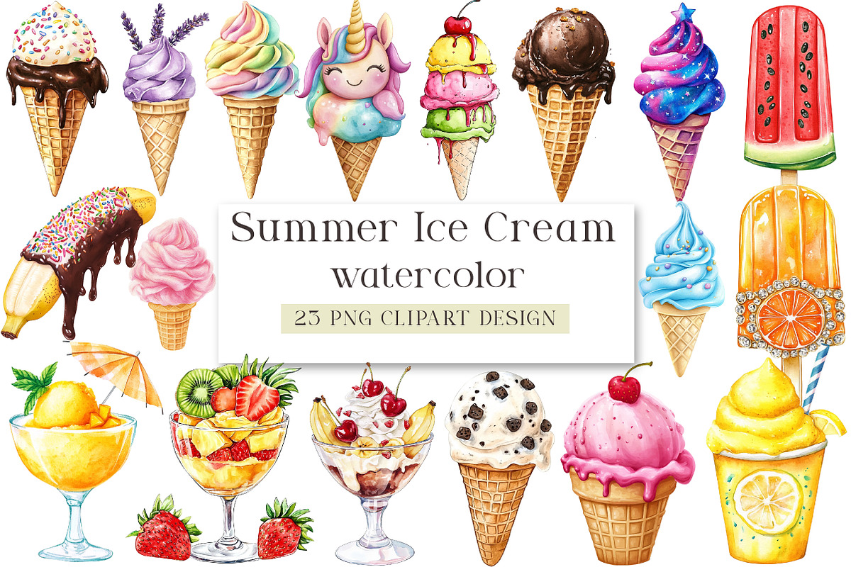 Summer Ice Cream Sublimation Clipart, a Seasonal Illustration by DreamArtGraphic (Photo 1 of 4)