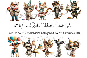 10 Whimsical Quirky Cat Dog Clipart, an Animal Illustration by Art Paradise Studios