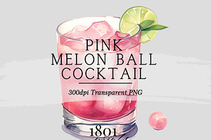 Pink Melon Ball Cocktail, a Food Illustration by 1801Prints