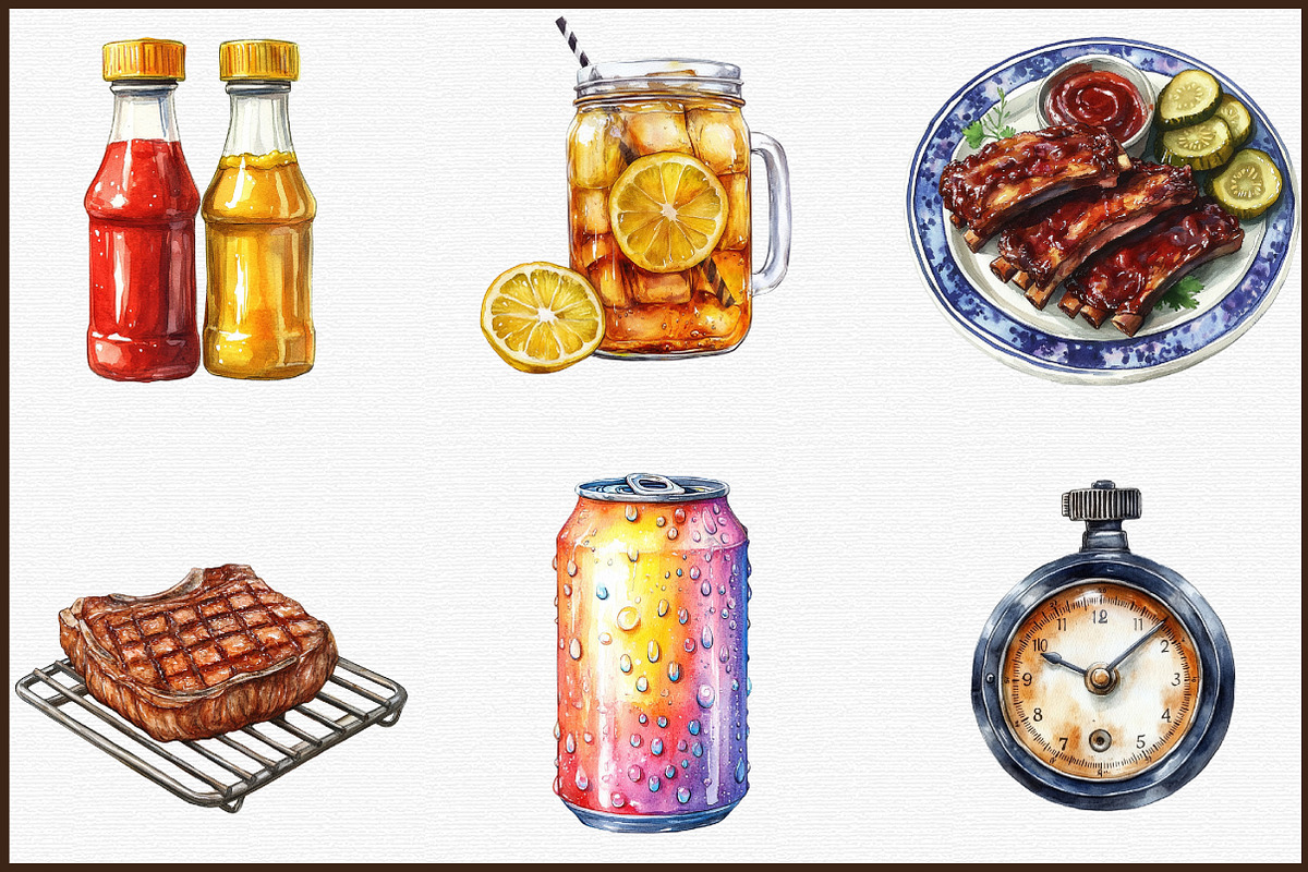 Watercolor Grill Party Clipart Bundl, an Illustration by Sublimation Artist (Photo 3 of 6)