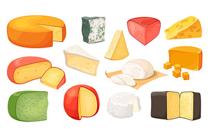 Cartoon cheese types. Italian swiss, a Food Illustration by Stock-Smart-Start