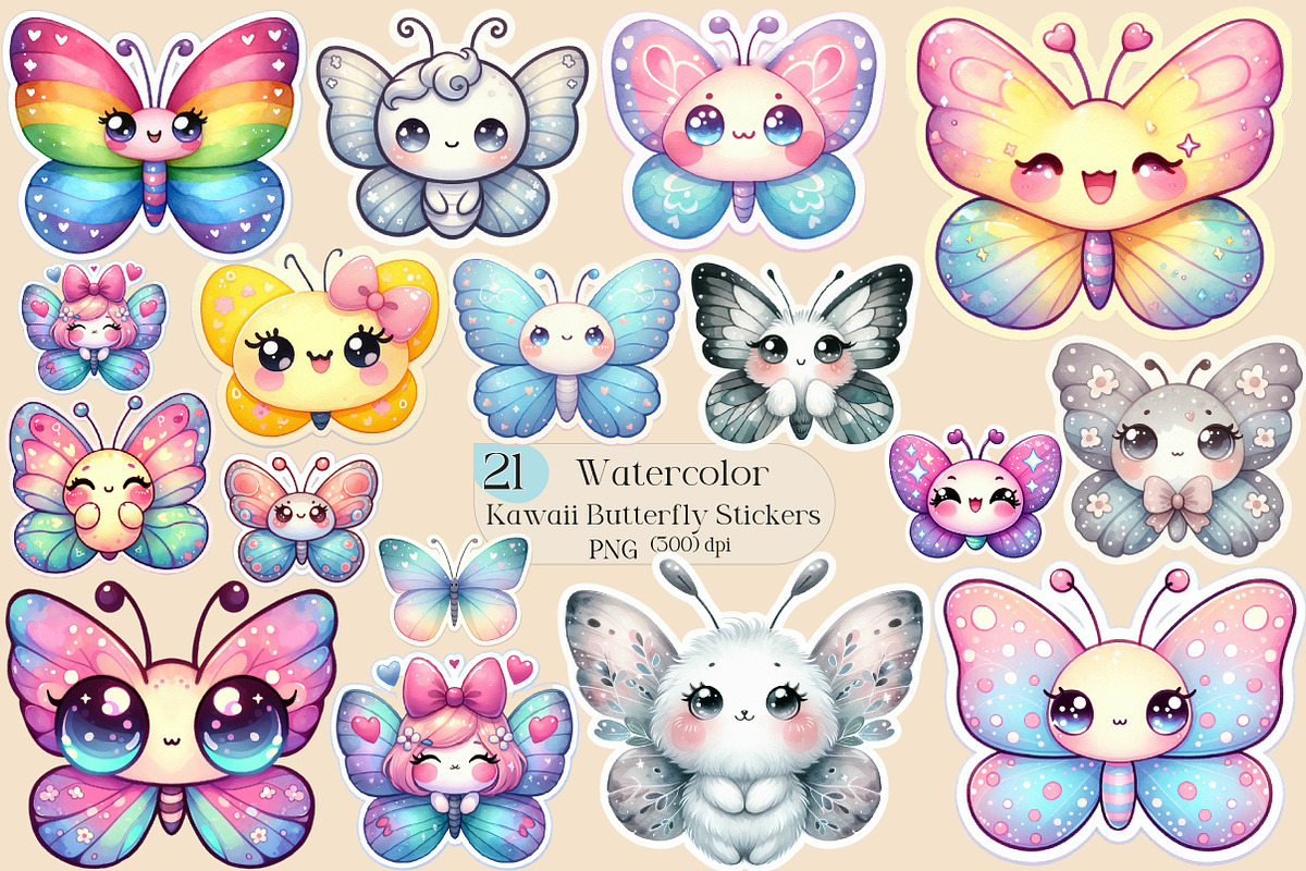 Kawaii Butterfly Stickers Bundle, an Illustration by Creative Art (Photo 1 of 7)