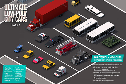 Ultimate Low Poly City Cars Pack 1, a Cars & Vehicle 3D Model by Anton Moek