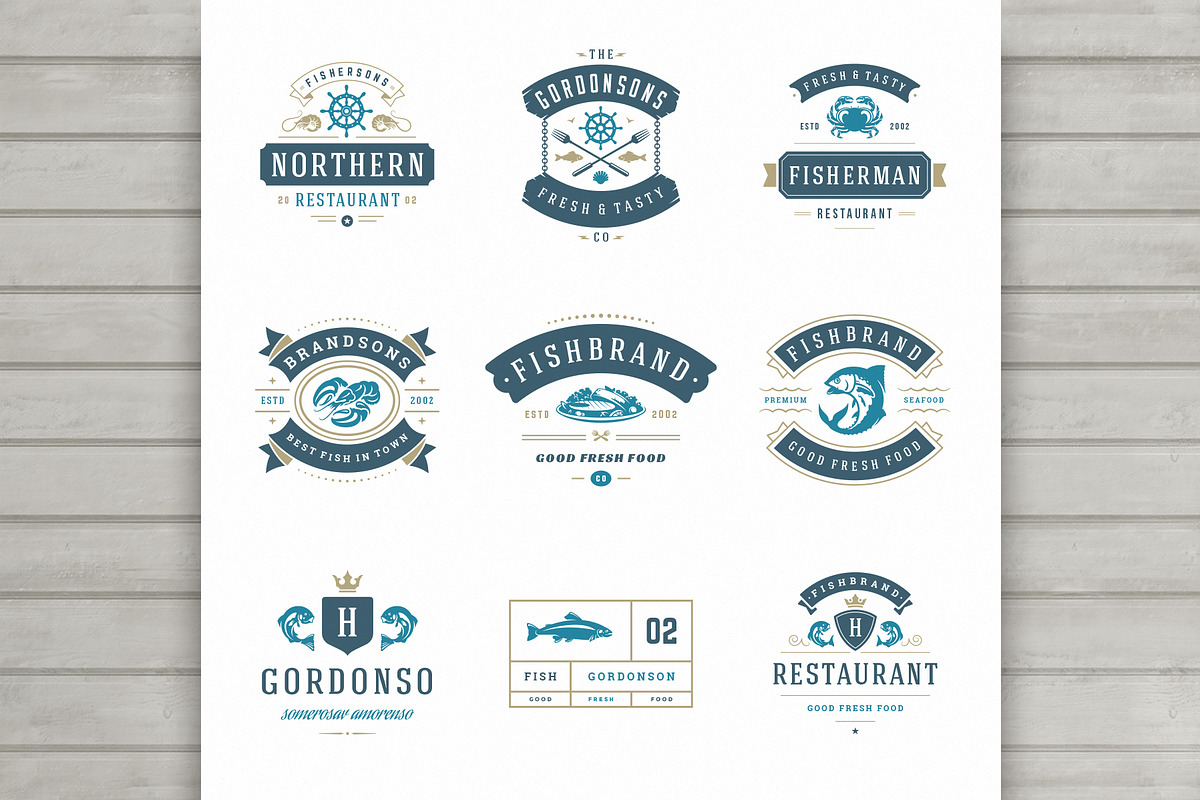 18 Seafood Logos & Badges, a Branding & Logo Template by Vasya Kobelev (Photo 4 of 9)