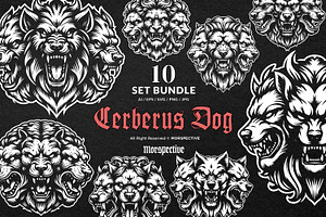 10 Bundle Dark Art Cerberus Dog Head