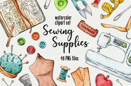 Sewing supplies watercolor clipart