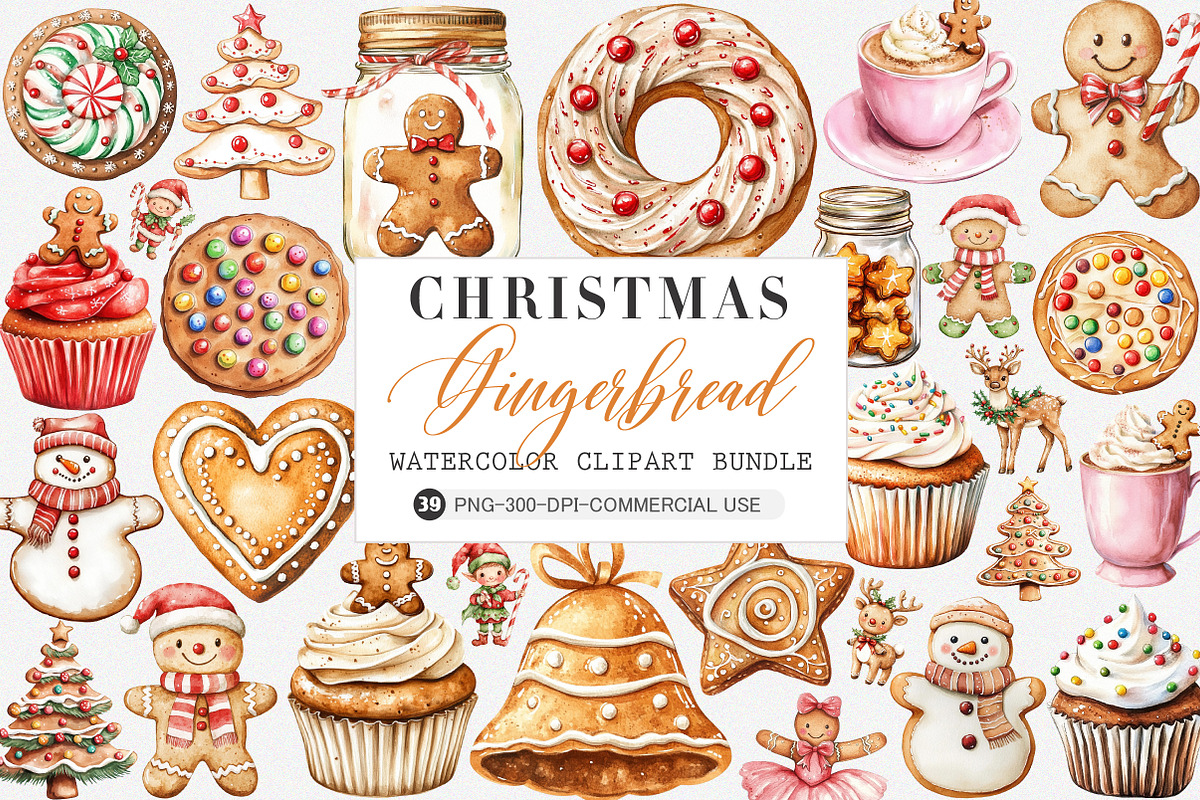 Watercolor Gingerbread Clipart, an Illustration by SinaCreation (Photo 1 of 5)