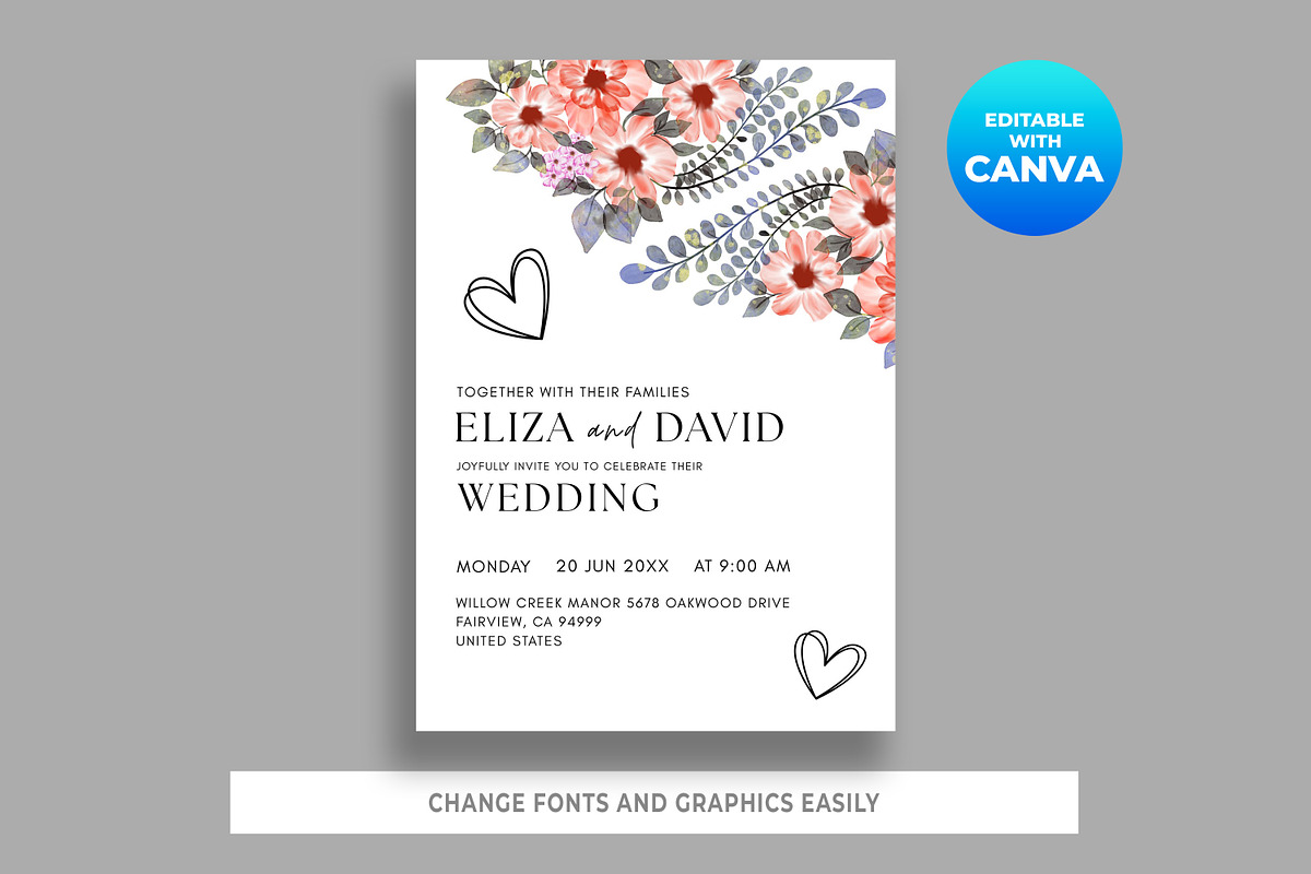 Watercolor Floral Wedding Invitation, an Invitation Template by M9 Design (Photo 2 of 5)