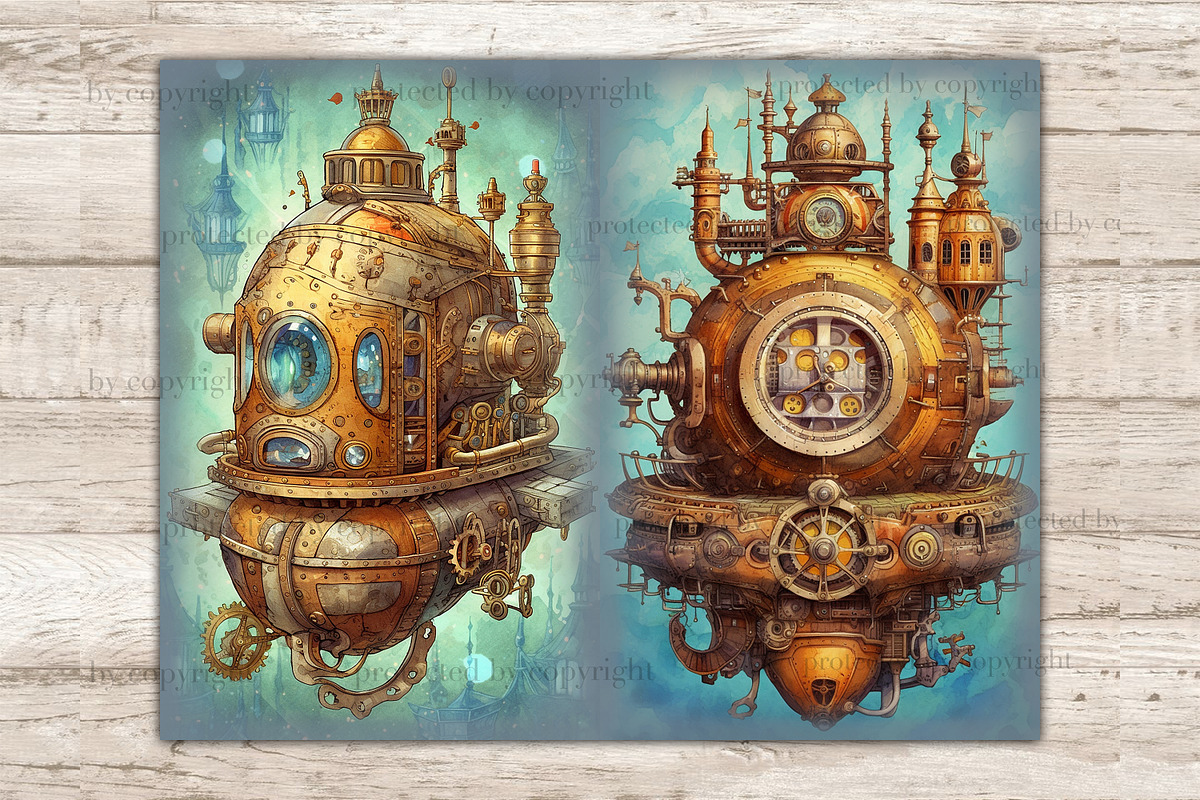Steampunk Junk Journal Pages, a Transportation Illustration by GlamArtZhanna (Photo 6 of 9)