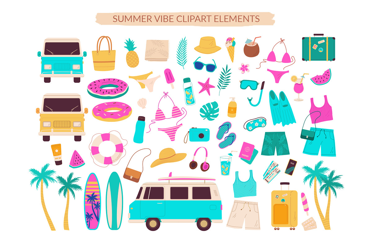 Summer Vibes – Vector Beach Clipart, a Seasonal Illustration by Nadezhda Mikhailova (Photo 3 of 9)